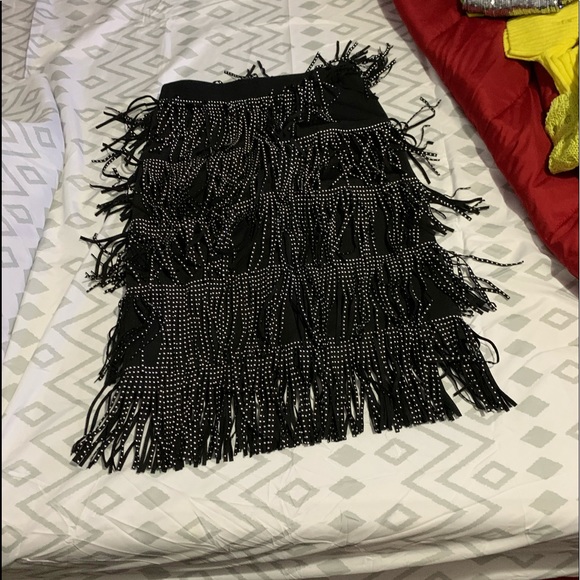 Fringed, studded skirt black - Picture 1 of 4